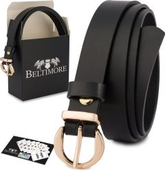 Beltimore Skórzany pasek damski do spodni sukienki czarna skóra nat 1,8 cm Beltimore O23 : Kolory - czarny, Rozmiar pasków - r.80-95 cm NoSize. Czarne sukienki damskie Beltimore, bez wzorów, ze skóry, bez kołnierzyka, bez ramiączek. Za 49.99 zł.