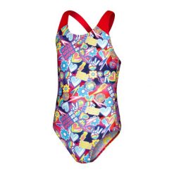 Strój pływacki jednoczęściowy dziecięcy Speedo Digital Allover Splashback. Czerwone stroje kąpielowe dla dziewczynek Speedo, bez wzorów, z poliesteru. Za 94.99 zł.