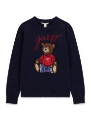 Guess Sweter H6BR01 Z1336 Granatowy Regular Fit. Niebieskie swetry dla chłopców Guess, z aplikacjami, bez kołnierzyka, bez kaptura. Za 234.99 zł.