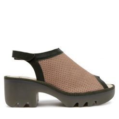 Sandały Fly London. Brązowe sandały damskie Fly London, bez wzorów, bez obcasa, na słupku, bez zapięcia. Za 389.99 zł.