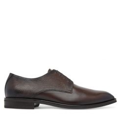 Półbuty BOSS. Brązowe eleganckie półbuty Boss, wizytowe, bez zapięcia. Za 909.99 zł.