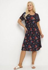 Granatowo-Czerwona Rozkloszowana Sukienka w Kwiatowy Wzór Lumilisse. Niebieskie sukienki damskie Born2be, na co dzień, xl, bez wzorów, eleganckie, bez kołnierzyka, bez ramiączek, midi, rozkloszowane. Za 54.99 zł.