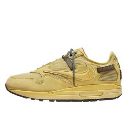 Buty do chodzenia dla dorosłych Air Max 1 Travis Scott Cactus Jack Saturn Gold. Żółte obuwie sportowe damskie Nike, bez wzorów, z materiału, trekkingowe, nike air max. Za 1,498.70 zł.