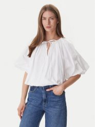 DKNY Bluzka DJ6W2228 Biały Regular Fit. Białe bluzki damskie DKNY, s, bez wzorów, z bawełny, bez kołnierzyka, bez ramiączek. Za 439.99 zł.