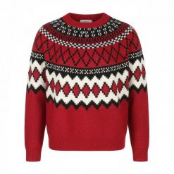 Sweter z wysokim kołnierzem, wzorzysty, XL, czerwony. Czerwone swetry przez głowę męskie 55PROTEC, xl, bez wzorów, z elastanu, bez kołnierzyka. Za 318.25 zł.