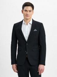 Finshley & Harding marynarka od garnituru modułowego Mężczyźni Slim Fit Sztuczne włókno czarny, 44. Czarne marynarki męskie Finshley & Harding, bez wzorów, z włókna, klasyczne. Za 399.95 zł.