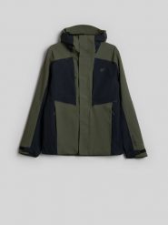 4F Kurtka trekkingowa membrana 10000 męska - khaki S. Brązowe kurtki męskie 4f, m, bez wzorów, z materiału, klasyczne, bez kaptura. Za 399.99 zł.