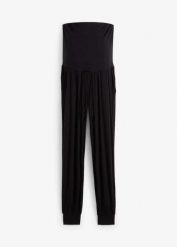 Spodnie loungewear na okres ciąży i po porodzie. Czarne spodnie materiałowe damskie bonprix, bez wzorów, z wiskozy. Za 79.99 zł.