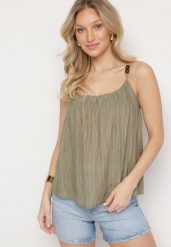 Zielony Top z Wiskozą Ozdobiony Koralikami Emiriona. Zielone bluzki damskie Born2be, l, z aplikacjami, z jeansu, eleganckie, bez kołnierzyka, bez ramiączek. Za 54.99 zł.