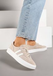 Beżowe Skórzane Sneakersy Typu Klasyczne Tenisówki na Grubej Podeszwie Eleavine. Brązowe trampki i tenisówki damskie Born2be, bez wzorów, z jeansu, biznesowe, bez zapięcia. Za 199.99 zł.
