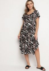 Brązowa Bawełniana Sukienka o Rozkloszowanym Kroju z Dłuższym Tyłem Ronora. Brązowe sukienki damskie Born2be, na co dzień, l, bez wzorów, z bawełny, eleganckie, bez kołnierzyka, bez ramiączek, midi, rozkloszowane. Za 44.99 zł.