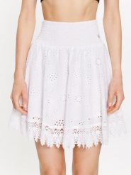 Guess Spódnica mini Peggy W3GD0I WFG40 Biały Regular Fit. Białe spódnice damskie Guess, s, z aplikacjami, z bawełny, mini. Za 619.99 zł.