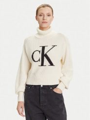 Calvin Klein Jeans Golf LV047D349G Écru Loose Fit. Swetry damskie Calvin Klein Jeans, xl, bez wzorów, z bawełny, bez kołnierzyka, bez ramiączek, bez kaptura. Za 389.99 zł.