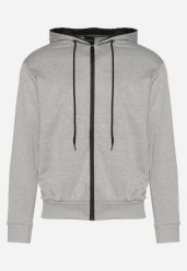 Jasnoszara Bluza z Kapturem i Kieszeniami Ozdobiona Lampasami na Ramionach Alobokira. Szare bluzy męskie Born2be, m, z aplikacjami, z jeansu, z kapturem. Za 39.99 zł.