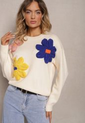Beżowy Sweter z Dodatkiem Wiskozy Ozdobiony Kwiatami 3D Nanivia. Brązowe swetry damskie Renee, z aplikacjami, z jeansu, casualowe, bez kołnierzyka, bez ramiączek, długie, bez kaptura. Za 69.99 zł.