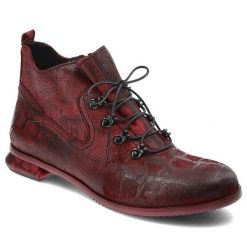 Czerwone Botki Simen Stylowe Obuwie Damskie. Czerwone kozaki damskie Simen, ze skóry, bez obcasa. Za 309.00 zł.