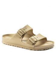 Klapki damskie Birkenstock Arizona Eva. Żółte klapki damskie Birkenstock, bez wzorów, z materiału, klasyczne, bez obcasa. Za 263.00 zł.