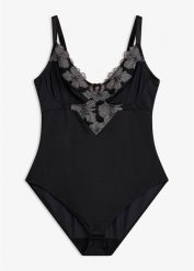 Mocno modelujące body bez fiszbin z haftem. Czarne bielizna wyszczuplająca bonprix, bez wzorów. Za 124.99 zł.