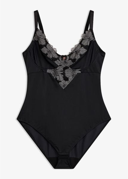 Mocno modelujące body bez fiszbin z haftem. Czarne bielizna wyszczuplająca bonprix, bez wzorów. Za 124.99 zł.