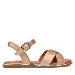 Sandały Calvin Klein Jeans. Brązowe sandały dziewczęce Calvin Klein Jeans, z jeansu, bez zapięcia. Za 199.99 zł.