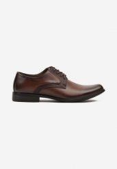 Ciemnobrązowe Półbuty Menesio. Brązowe eleganckie półbuty Born2be, z materiału, eleganckie, z okrągłym noskiem, bez zapięcia. Za 109.99 zł.