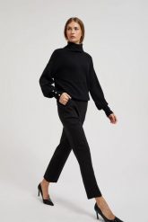 Eleganckie spodnie w kant czarne. Czarne spodnie materiałowe damskie MOODO, l, bez wzorów, z bawełny. W wyprzedaży za 79.99 zł.