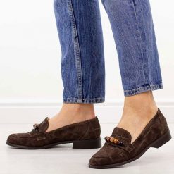 Czekoladowe skórzane Polskie mokasyny damskie Deoni D041. Brązowe mokasyny damskie Deoni, z jeansu, casualowe. Za 449.00 zł.