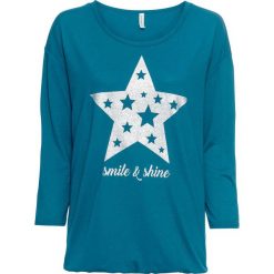 Shirt z połyskującym nadrukiem bonprix kobaltowo-turkusowy. T-shirty damskie marki bonprix. Za 29.99 zł.