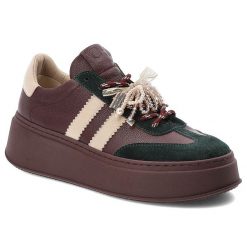 Bordowe Sneakersy Chebello Stylowe Obuwie Damskie. Czerwone półbuty damskie CheBello, bez wzorów, z jeansu, eleganckie, bez obcasa, na platformie, bez zapięcia. Za 509.99 zł.