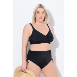 Damskie figi od bikini marszczona taśma wypełnienie z przodu. Czarne bikini damskie Ulla Popken, plus size, bez wzorów, plus size. W wyprzedaży za 100.99 zł.
