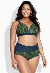 Damskie Bikini kwiaty miękkie miseczki regulowane ramiączka. Niebieskie bikini damskie Ulla Popken, plus size, bez wzorów, plus size. Za 191.99 zł.