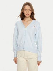 Guess Jeans Sweter W4BR16 Z3HO2 Błękitny Regular Fit. Niebieskie swetry damskie Guess Jeans, l, z aplikacjami, z jeansu, bez kołnierzyka, bez ramiączek, bez kaptura. Za 219.99 zł.