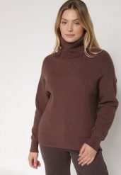 Brązowy Golf o Klasycznym Kroju z Kaszmirem Azifra. Brązowe swetry damskie Born2be, uniwersalny, bez wzorów, z jeansu, biznesowe, bez kołnierzyka, bez ramiączek, bez kaptura. Za 139.99 zł.