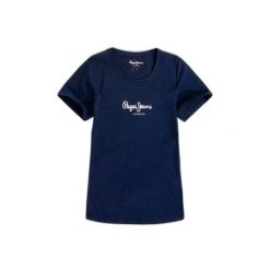 Koszulka damska Pepe Jeans New Virginia N. Niebieskie koszulki sportowe damskie Pepe Jeans, bez wzorów, z jeansu, sportowe, bez kołnierzyka. W wyprzedaży za 120.60 zł.