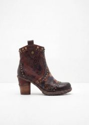 Botki Mustang na obcasie klockowym. Brązowe botki damskie bonprix, bez obcasa, na obcasie, bez zapięcia. Za 229.99 zł.