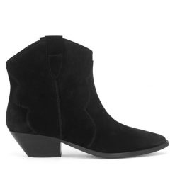 Kowbojki Badura. Czarne botki damskie Badura, bez obcasa, na słupku, bez zapięcia. Za 399.99 zł.