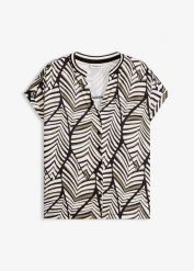 Bluzka koszulowa. Czarne bluzki damskie bonprix, bez wzorów, eleganckie, bez kołnierzyka, bez ramiączek. Za 112.99 zł.