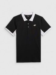 4F Koszulka polo regular męska - czarna S. Czarne koszulki polo męskie 4f, m, bez wzorów, z dzianiny, biznesowe, bez ramiączek. Za 119.99 zł.
