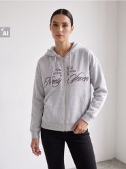 Dresowa rozpinana bluza z kapturem - szary. Szare bluzy sportowe damskie Sinsay, l, bez wzorów, z dresówki, z kapturem. Za 49.99 zł.
