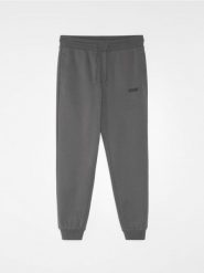 Spodnie jogger z bawełną i haftowanym napisem - szary. Szare spodnie sportowe męskie Sinsay, l, bez wzorów, z bawełny. Za 49.99 zł.