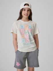 4F T-shirt regular z nadrukiem dziewczęcy - biały 146 (10-11 lat). Białe t-shirty i topy dla dziewczynek 4f, bez wzorów, z bawełny, bez ramiączek. Za 49.99 zł.