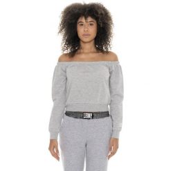 Bluza z bawełna z ściągacze na co dzień na siłownię. Niebieskie bluzy sportowe damskie LEONE 1947 APPAREL, bez wzorów, z bawełny, na fitness i siłownię. W wyprzedaży za 124.20 zł.