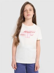 4F T-shirt regular z nadrukiem dziewczęcy - biały 140 (9-10 lat). Białe t-shirty i topy dla dziewczynek 4f, bez wzorów, z bawełny, bez ramiączek. W wyprzedaży za 39.99 zł.
