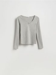 Bluzka z koronką - jasnoszary. Szare bluzki damskie Reserved, l, bez wzorów, z bawełny, bez kołnierzyka, bez ramiączek. Za 79.99 zł.