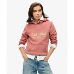 Luksusowa bluza z kapturem z metalicznym logo. Czerwone bluzy damskie Superdry., bez wzorów, ze skóry, z kapturem. Za 381.10 zł.