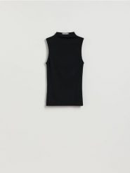 Bluzka z modalem - czarny. Czarne bluzki damskie Reserved, l, bez wzorów, z bawełny, bez kołnierzyka, bez ramiączek. Za 49.99 zł.