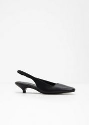 Czółenka z odkrytą piętą ze skóry. Czarne czółenka damskie bonprix, bez wzorów, ze skóry, eleganckie, bez obcasa, bez zapięcia. Za 179.99 zł.