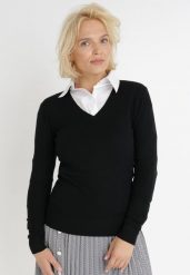 Czarny Sweter Ianthine. Czarne swetry damskie Born2be, s, bez wzorów, z jeansu, klasyczne, bez kołnierzyka, bez ramiączek, długie, bez kaptura. Za 44.99 zł.