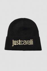 JUST CAVALLI Czarna damska czapka beanie z domieszką wełny. Czarne czapki i kapelusze damskie Just Cavalli, bez wzorów, z wełny, eleganckie. W wyprzedaży za 237.99 zł.