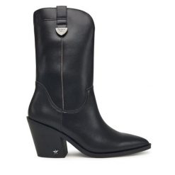 Kowbojki Pepe Jeans. Czarne botki damskie Pepe Jeans, z jeansu, bez obcasa, na słupku, bez zapięcia. Za 689.99 zł.
